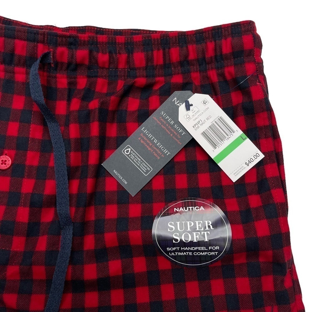 Nautica Cozy Fleece Polyester Red Plaid Mens Pajama Pants Size Large - Picture 7 of 12